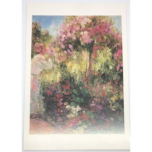 4"x6" Postcard Print SMELLING THE ROSES TX Impressionist Painter HENRIETTA MILAN - Picture 1 of 2